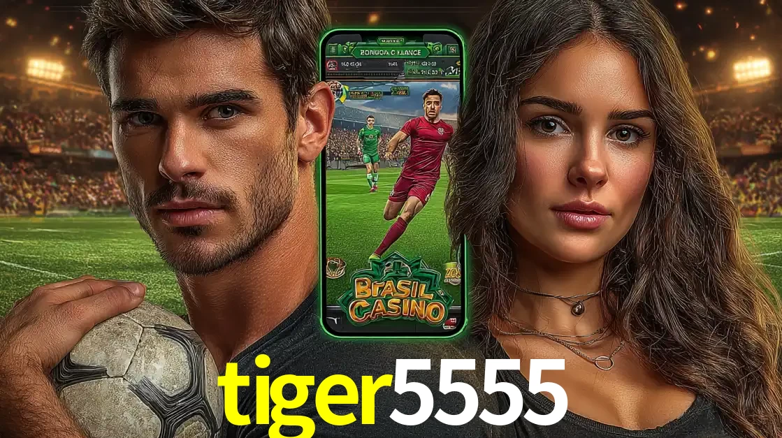 Homem segurando uma bola de futebol e uma mulher ao lado de um smartphone exibindo o jogo de apostas esportivas da tiger5555. Faça seu palpite no cassino online.